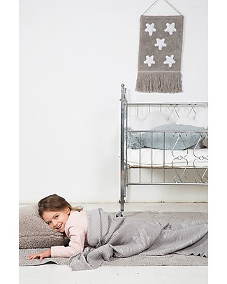 Lorena Canals Coperta Bambino Lavorata a Maglia Hippy Stars, Grigio Perla - 100% Cotone (90 x 120 cm) Swaddle di Mussola