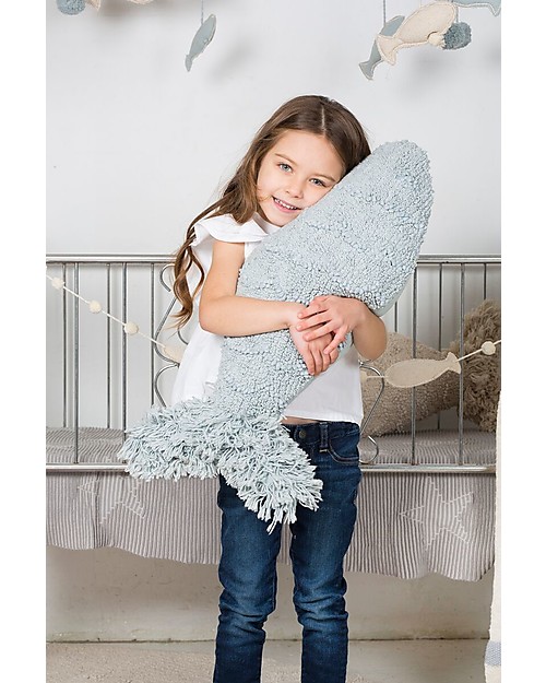 Lorena Canals Cuscino Lavabile Bambino Pesce, Blu - 100% Cotone (60 x 27 cm) Cuscini Arredo