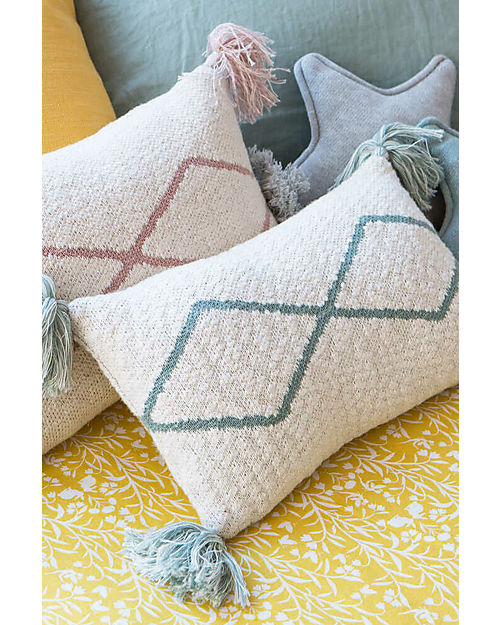 Lorena Canals Cuscino Lavorato a Maglia - Little Oasis Nat - Indus Blue - (40x25 cm) Cuscini Arredo