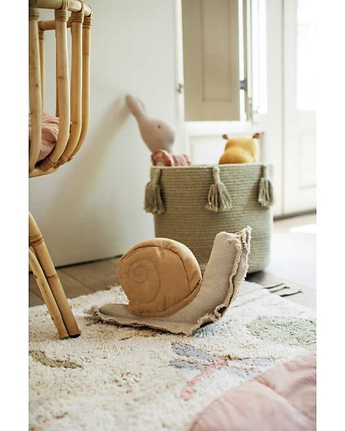 Lorena Canals Cuscino Lazy Snail - Fantasy Garden - Miele - Cotone GOTS - (22x40 cm) Pouf