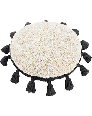 Lorena Canals Cuscino Tondo Lavabile, Naturale/Nero - 48 cm diametro Cuscini Arredo_