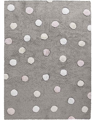 Lorena Canals Machine Washable 3 Colours Polka Dots Rug, Grey/Pink, 100% Cotton (120cm x 160cm)  Carpets