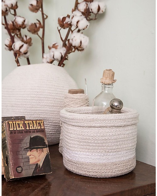 Lorena Canals Mini Cesto Portaoggetti Tricolore, Avorio - Fatto a mano (15x15 cm) Contenitori Portaoggetti