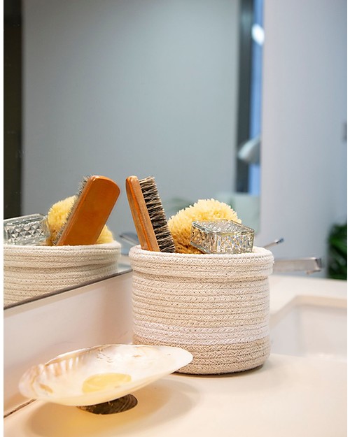 Lorena Canals Mini Cesto Portaoggetti Tricolore, Avorio - Fatto a mano (15x15 cm) Contenitori Portaoggetti