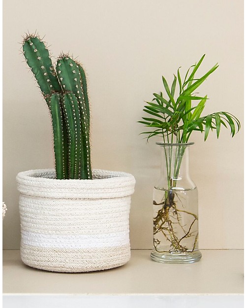 Lorena Canals Mini Cesto Portaoggetti Tricolore, Avorio - Fatto a mano (15x15 cm) Contenitori Portaoggetti