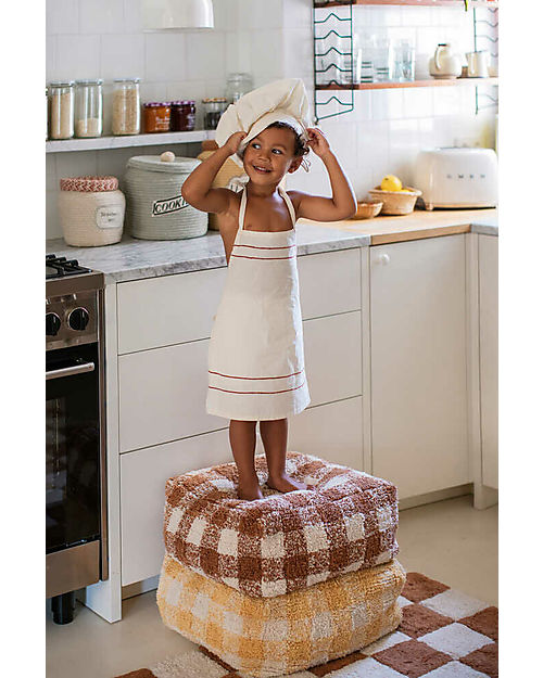 Lorena Canals Pouf Scacchi - Bianco e Caramello - Cotone - Little Chefs Collection Pouf