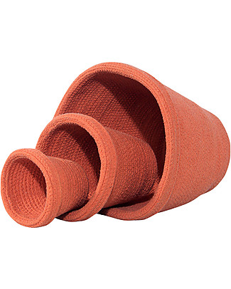 Lorena Canals Set di 3 Cestini Portaoggetti in cotone, Rosso Ruggine - Fatto a mano Contenitori Porta Giochi_