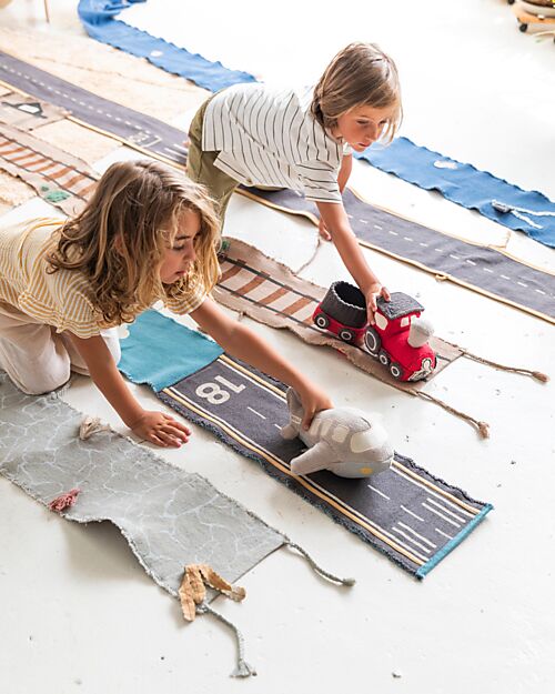 Lorena Canals Set Ride & Roll Airplane - Aereo + Pista - Grigio/Azzurro/Verde - Pista Lunga 4 Metri Tappeti Gioco