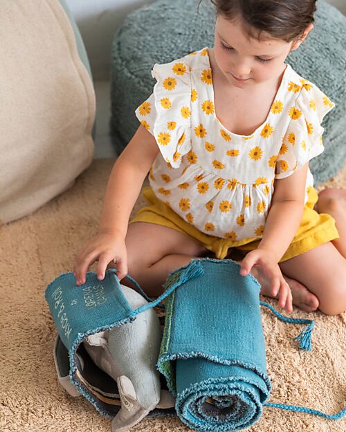 Lorena Canals Set Ride & Roll Airplane - Aereo + Pista - Grigio/Azzurro/Verde - Pista Lunga 4 Metri Tappeti Gioco