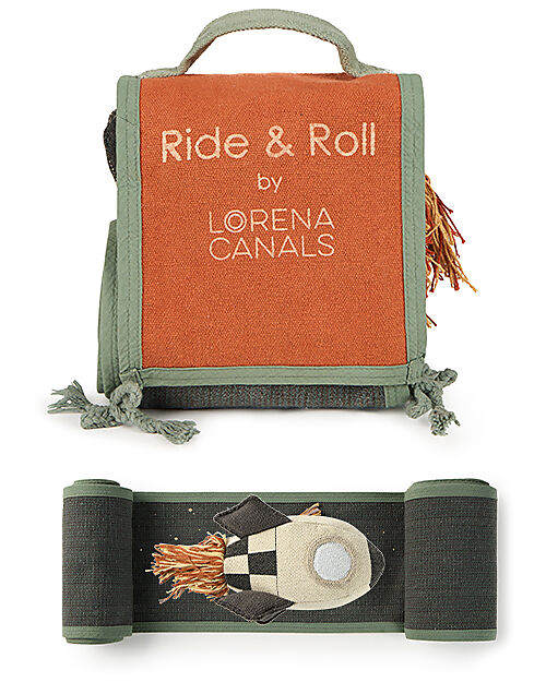 Lorena Canals Set Ride & Roll Milkyway - Via Lattea - Naturale/Verde/Terracotta/Grigio - Collezione Astronaut - Pista Lunga 4 Metri Tappeti Gioco