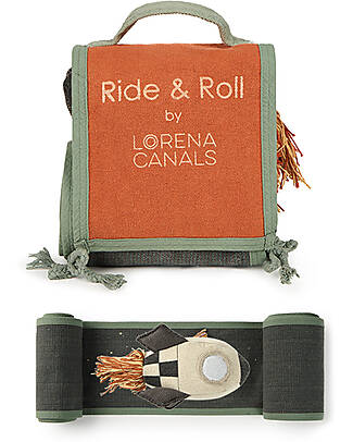Lorena Canals Set Ride & Roll Milkyway - Via Lattea - Naturale/Verde/Terracotta/Grigio - Collezione Astronaut - Pista Lunga 4 Metri Tappeti Gioco