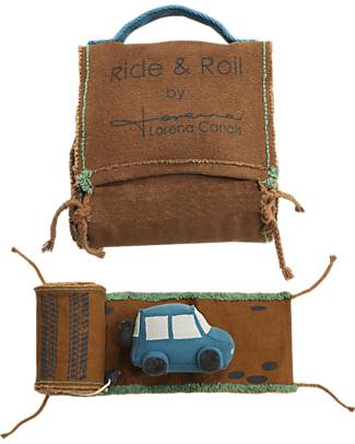 Lorena Canals Set Ride & Roll Safari - Jeep + Pista - Eco City - Blu/Caramello/Rosso - Pista lunga 4 metri! Macchine e Trenini in Legno