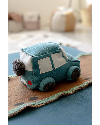 Lorena Canals Set Ride & Roll Safari - Jeep + Pista - Eco City - Blu/Caramello/Rosso - Pista lunga 4 metri! Macchine e Trenini in Legno