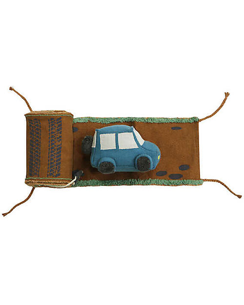 Lorena Canals Set Ride & Roll Safari - Jeep + Pista - Eco City - Blu/Caramello/Rosso - Pista lunga 4 metri! Tappeti Gioco