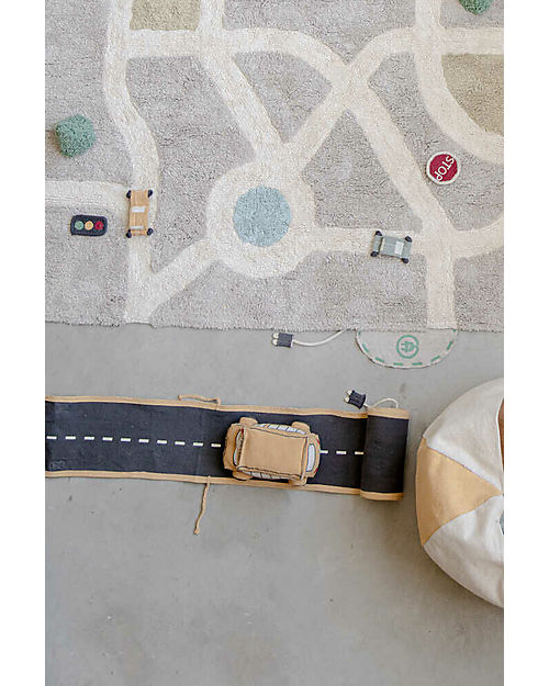 Lorena Canals Set Ride & Roll School Bus - Bus + Pista - Eco City - Miele/Grigio/Rosso - Pista lunga 4 metri! Tappeti Gioco