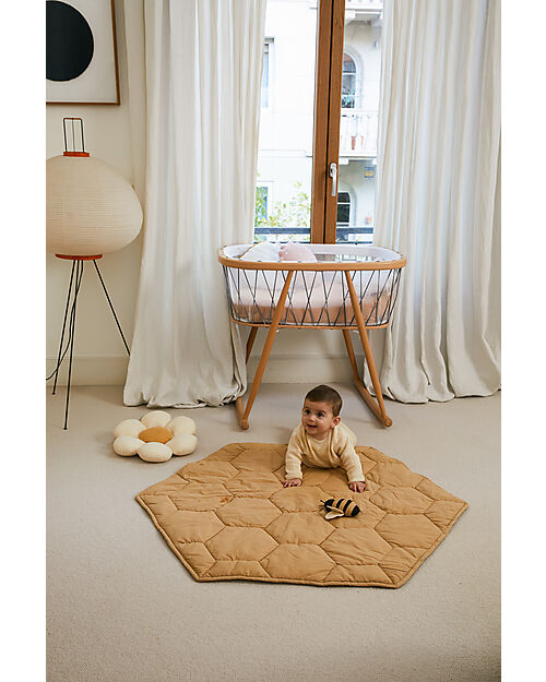 Lorena Canals Tappeto Gioco Imbottito - Honeycomb - Miele - 100% Cotone Organico - Collezione Planet Bee - 100 x 100 cm Tappeti Gioco Imbottiti