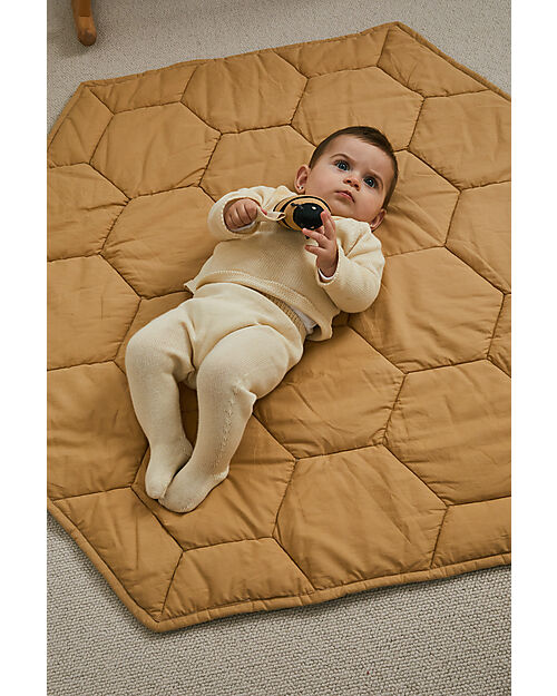 Lorena Canals Tappeto Gioco Imbottito - Honeycomb - Miele - 100% Cotone Organico - Collezione Planet Bee - 100 x 100 cm Tappeti Gioco Imbottiti