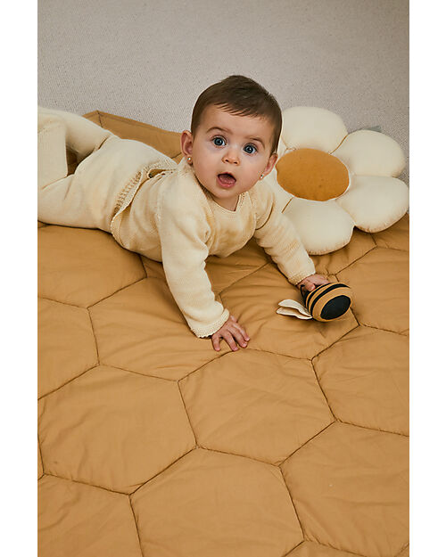 Lorena Canals Tappeto Gioco Imbottito - Honeycomb - Miele - 100% Cotone Organico - Collezione Planet Bee - 100 x 100 cm Tappeti Gioco Imbottiti