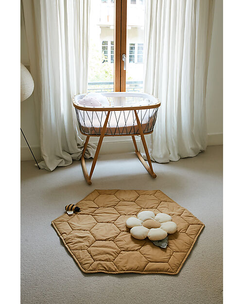 Lorena Canals Tappeto Gioco Imbottito - Honeycomb - Miele - 100% Cotone Organico - Collezione Planet Bee - 100 x 100 cm Tappeti Gioco Imbottiti