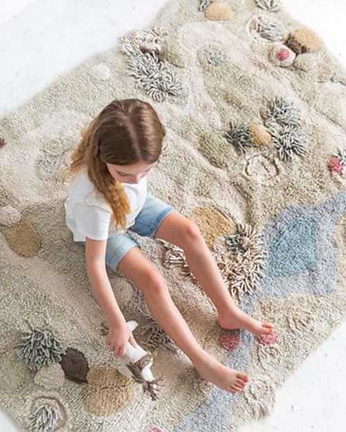 Lorena Canals Tappeto Gioco Lavabile Path - Natural - Cotone Naturale (120x160 cm) Pouf