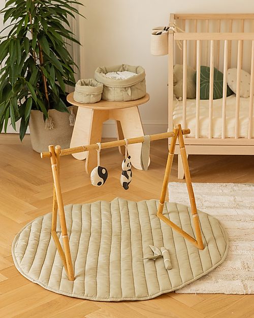Lorena Canals Tappeto Gioco Reversibile - Leaf - Verde Oliva - Cotone Organico GOTS - Bamboo Collection - Diametro 100 cm Tappeti Arredo