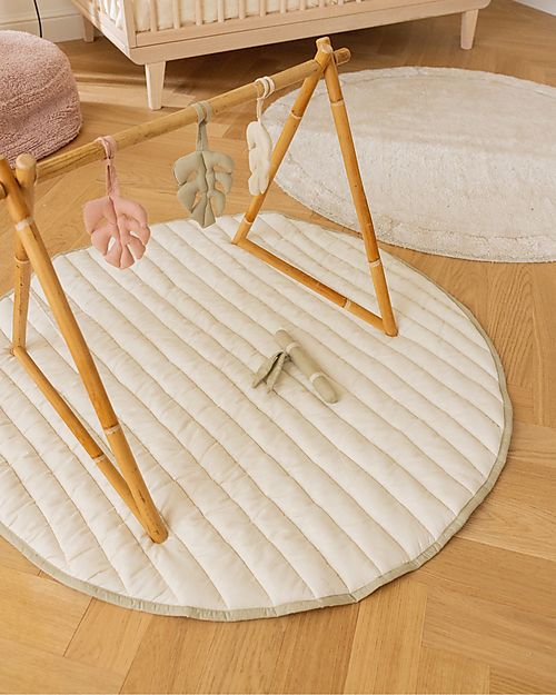 Lorena Canals Tappeto Gioco Reversibile - Leaf - Verde Oliva - Cotone Organico GOTS - Bamboo Collection - Diametro 100 cm Tappeti Arredo