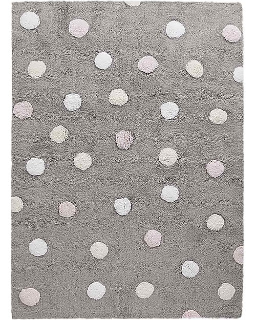 Lorena Canals Tappeto Lavabile a Pois 3 colori, Grigio/Rosa - 100% Cotone (120cm x 160cm) Tappeti Arredo
