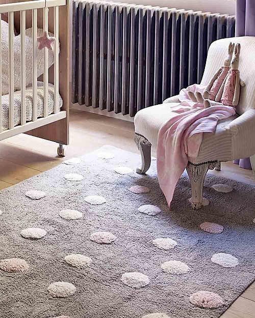 Lorena Canals Tappeto Lavabile a Pois 3 colori, Grigio/Rosa - 100% Cotone (120cm x 160cm) Tappeti Arredo