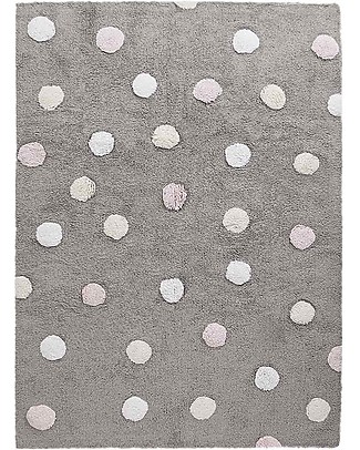 Lorena Canals Tappeto Lavabile a Pois 3 colori, Grigio/Rosa - 100% Cotone (120cm x 160cm) Tappeti