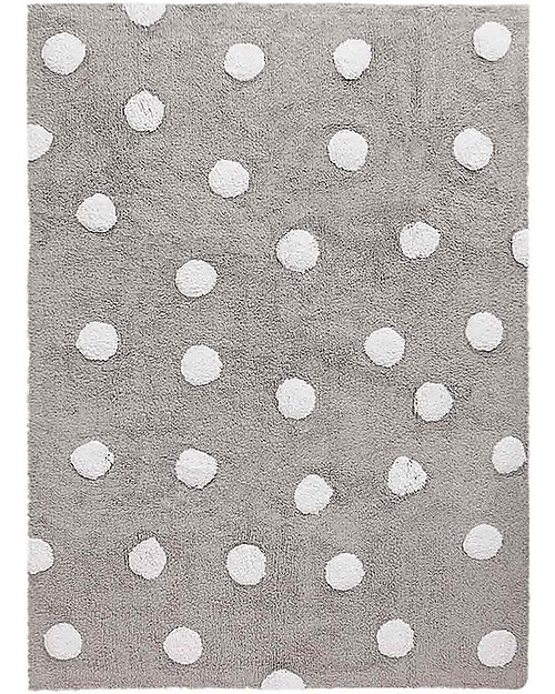 Lorena Canals Tappeto Lavabile a Pois, Grigio - 100% Cotone (120cm x 160cm) Tappeti Arredo