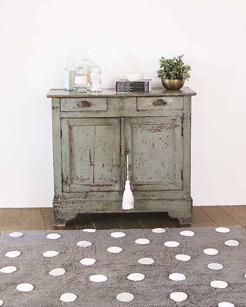 Lorena Canals Tappeto Lavabile a Pois, Grigio - 100% Cotone (120cm x 160cm) Tappeti Arredo