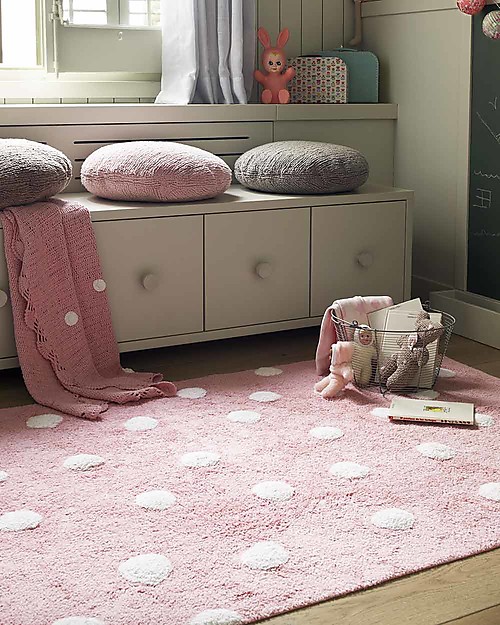 Lorena Canals Tappeto Lavabile a Pois, Rosa - 100% Cotone (120cm x 160cm) Tappeti Arredo