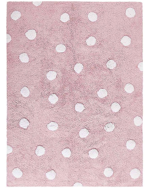 Lorena Canals Tappeto Lavabile a Pois, Rosa - 100% Cotone (120cm x 160cm) Tappeti Arredo