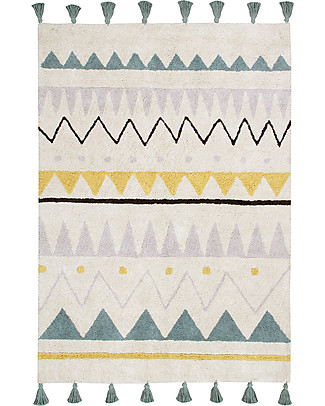 Lorena Canals Tappeto Lavabile Azteca, Panna/Azzurro Vintage, 100% Cotone (120x160 cm) Tappeti