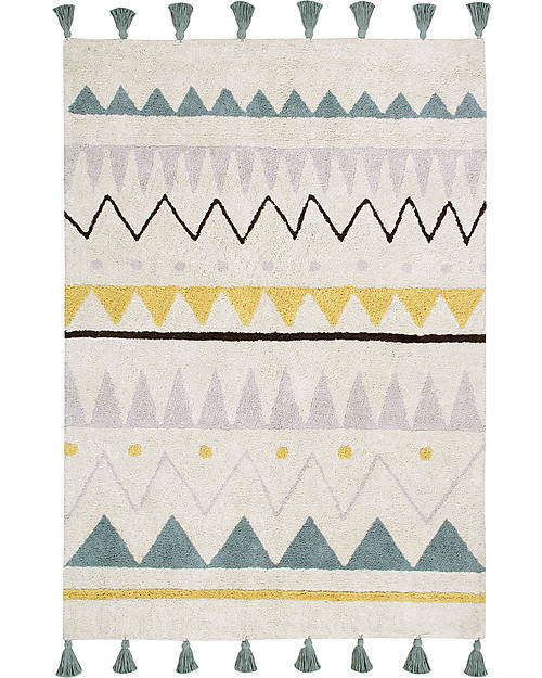 Lorena Canals Tappeto Lavabile Azteca, Panna/Azzurro Vintage, 100% Cotone (140x200 cm) Tappeti Arredo