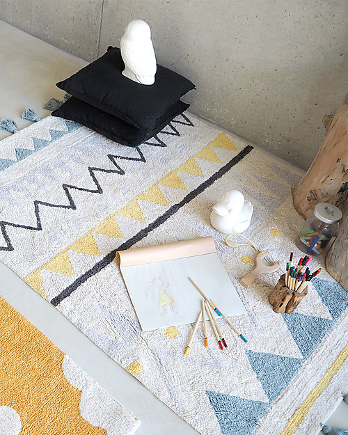 Lorena Canals Tappeto Lavabile Azteca, Panna/Azzurro Vintage, 100% Cotone (140x200 cm) Tappeti Arredo