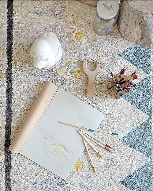 Lorena Canals Tappeto Lavabile Azteca, Panna/Azzurro Vintage, 100% Cotone (140x200 cm) Tappeti Arredo