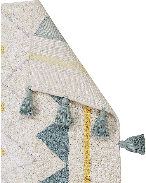 Lorena Canals Tappeto Lavabile Azteca, Panna/Azzurro Vintage, 100% Cotone (140x200 cm) Tappeti Arredo