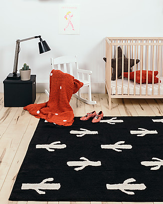 Lorena Canals Tappeto Lavabile Black and White, Cactus - 100% Cotone (140cm x 200cm) Tappeti