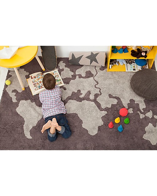 Lorena Canals Tappeto Lavabile con Mappa, Grigio - 100% Cotone (140cm x 200cm) Tappeti Arredo