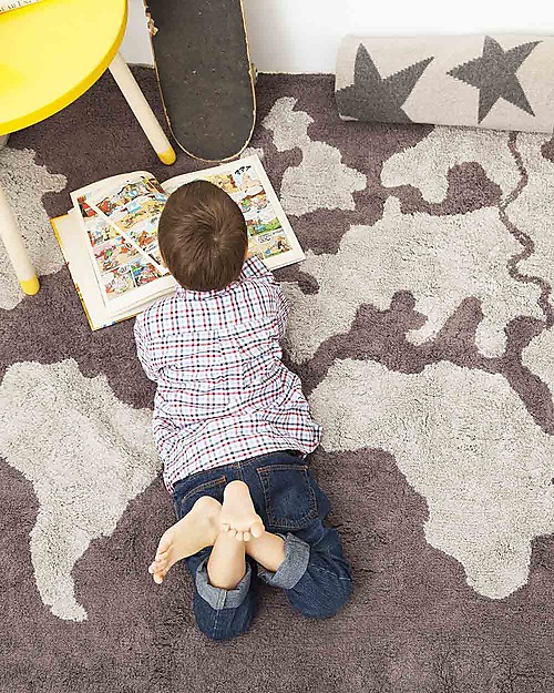 Lorena Canals Tappeto Lavabile con Mappa, Grigio - 100% Cotone (140cm x 200cm) Tappeti Arredo