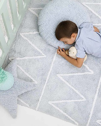 Lorena Canals Tappeto Lavabile Hippy - Zig Zag Celeste - 100% Cotone (120cm x 160cm) Tappeti