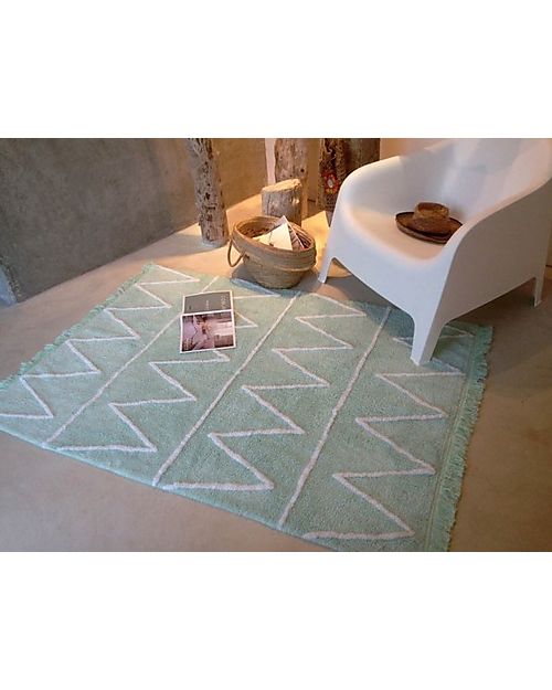 Lorena Canals Tappeto Lavabile Hippy - Zig Zag Menta - 100% Cotone (120cm x 160cm) Tappeti Arredo