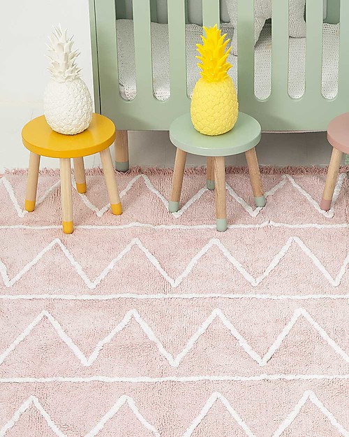 Lorena Canals Tappeto Lavabile Hippy - Zig Zag Rosa Pastello - 100% Cotone (120cm x 160cm) Tappeti Arredo