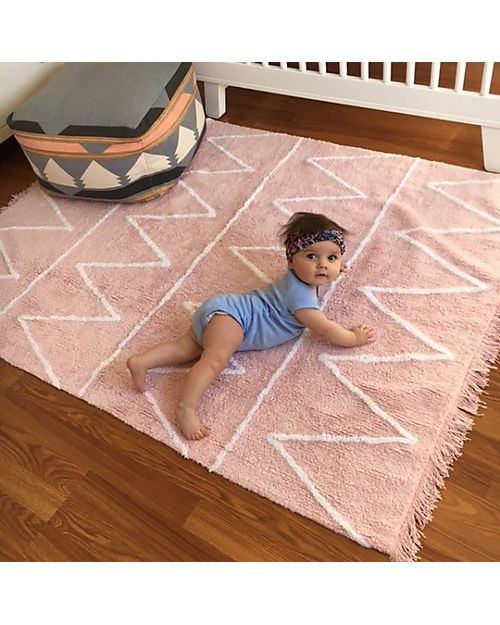 Lorena Canals Tappeto Lavabile Hippy - Zig Zag Rosa Pastello - 100% Cotone (120cm x 160cm) Tappeti Arredo