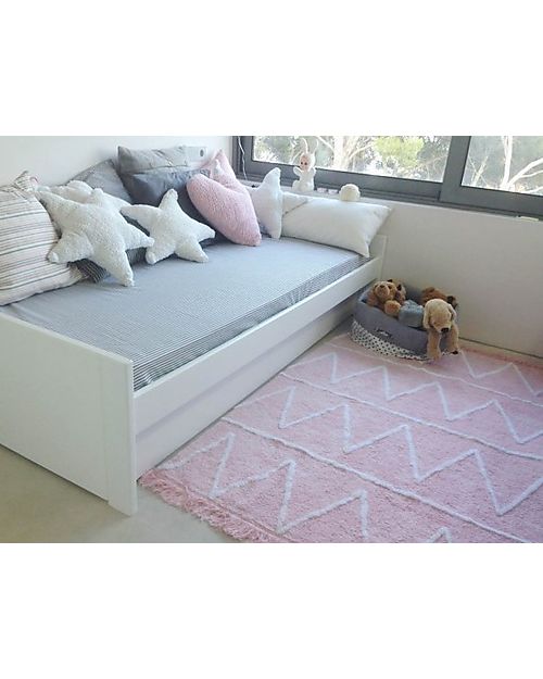 Lorena Canals Tappeto Lavabile Hippy - Zig Zag Rosa Pastello - 100% Cotone (120cm x 160cm) Tappeti Arredo