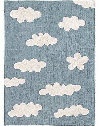 Lorena Canals Tappeto Lavabile Nuvole, Azzurro Vintage - 100% Cotone (120x160 cm) Tappeti