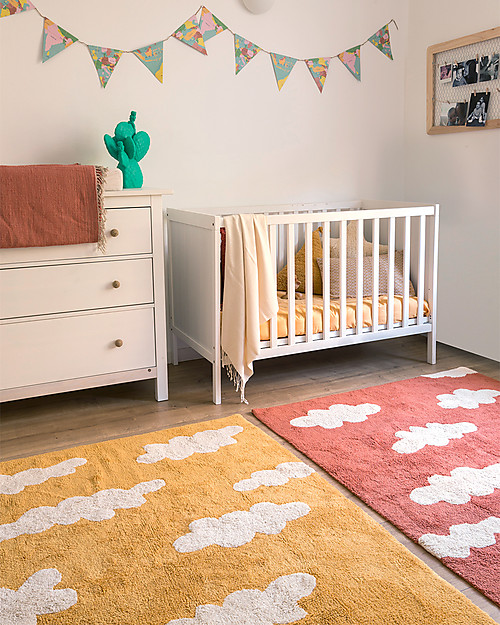 Lorena Canals Tappeto Lavabile Nuvole, Senape - 100% Cotone (120x160 cm) Tappeti Arredo