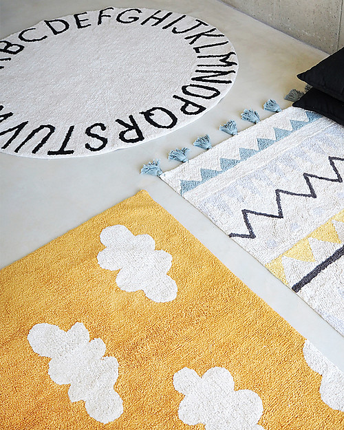 Lorena Canals Tappeto Lavabile Nuvole, Senape - 100% Cotone (120x160 cm) Tappeti Arredo