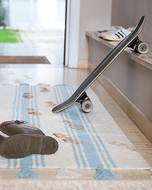 Lorena Canals Tappeto Lavabile, Righe Celesti - 100% Cotone (120cm x 160cm) Tappeti Arredo